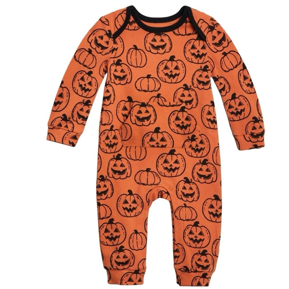Orange and black Pumpkin Print infant’s One Piece! NWT! Size 3/6 months!